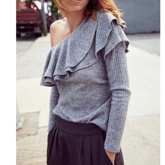 STOREE Ruffle One Shoulder Sweater - Picture 1 of 7